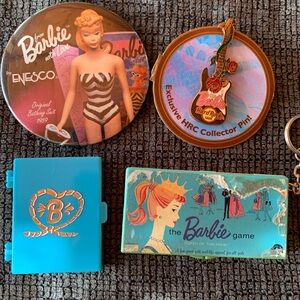 Vintage Barbie Trinkets: Pins, Stamp Pad, Barbie Game Keychain